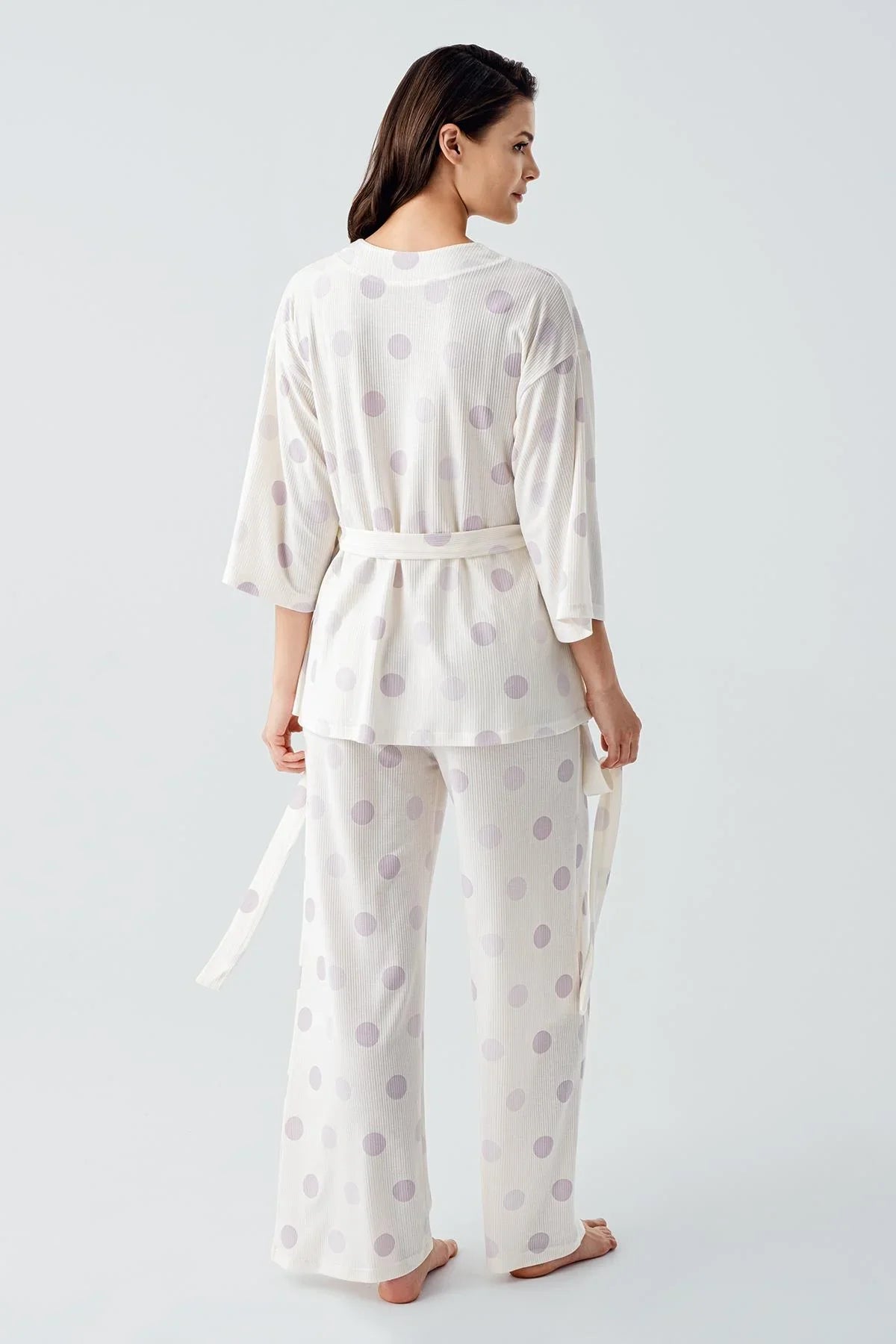 Truvakar Kol Puantiyeli Kimono Esnek Viskoz Pijama Takım 17212