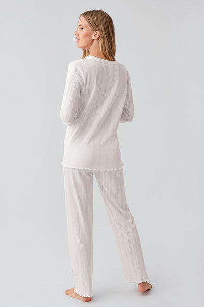 Long Sleeve Buttoned Flexible Cotton Maternity Pajama Set 18214