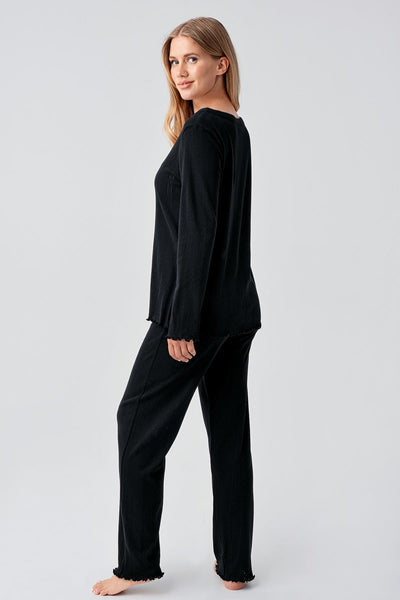 Long Sleeve Buttoned Flexible Cotton Maternity Pajama Set 18214