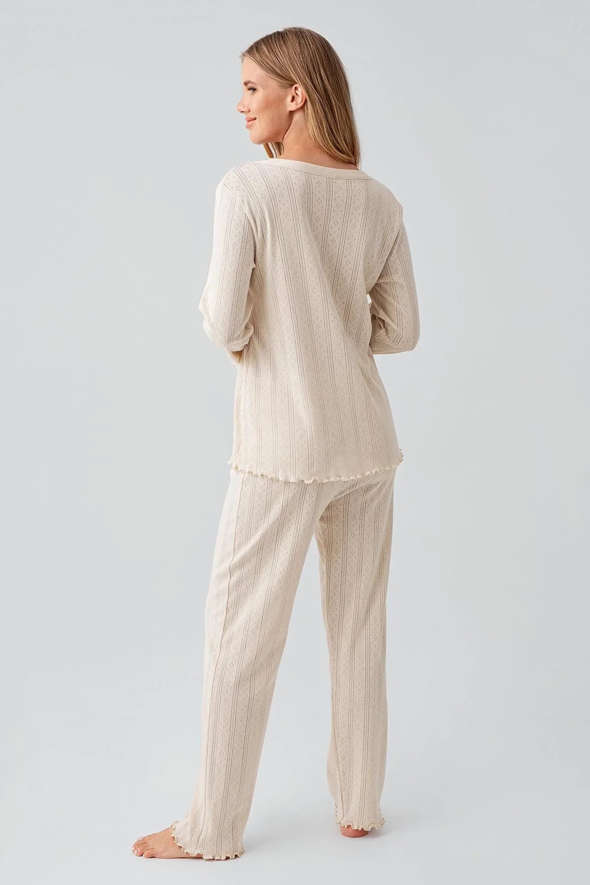 Uzun Kollu Ajurlu Düğmeli Esnek Pamuklu Hamile Pijama Takım 18214 - Artış Collection