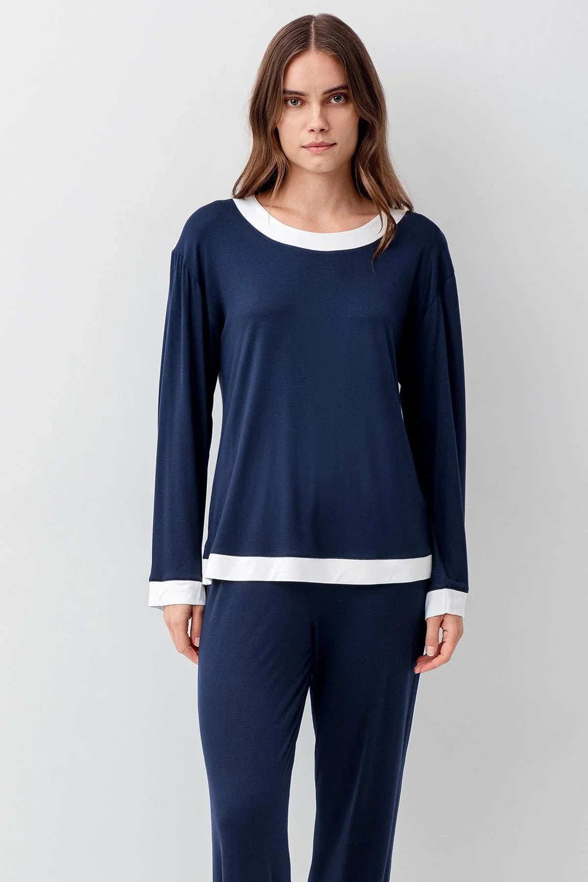 Uzun Kollu Basic Esnek Likralı Viskoz Soft Pijama Takım 18209 - Artış Collection