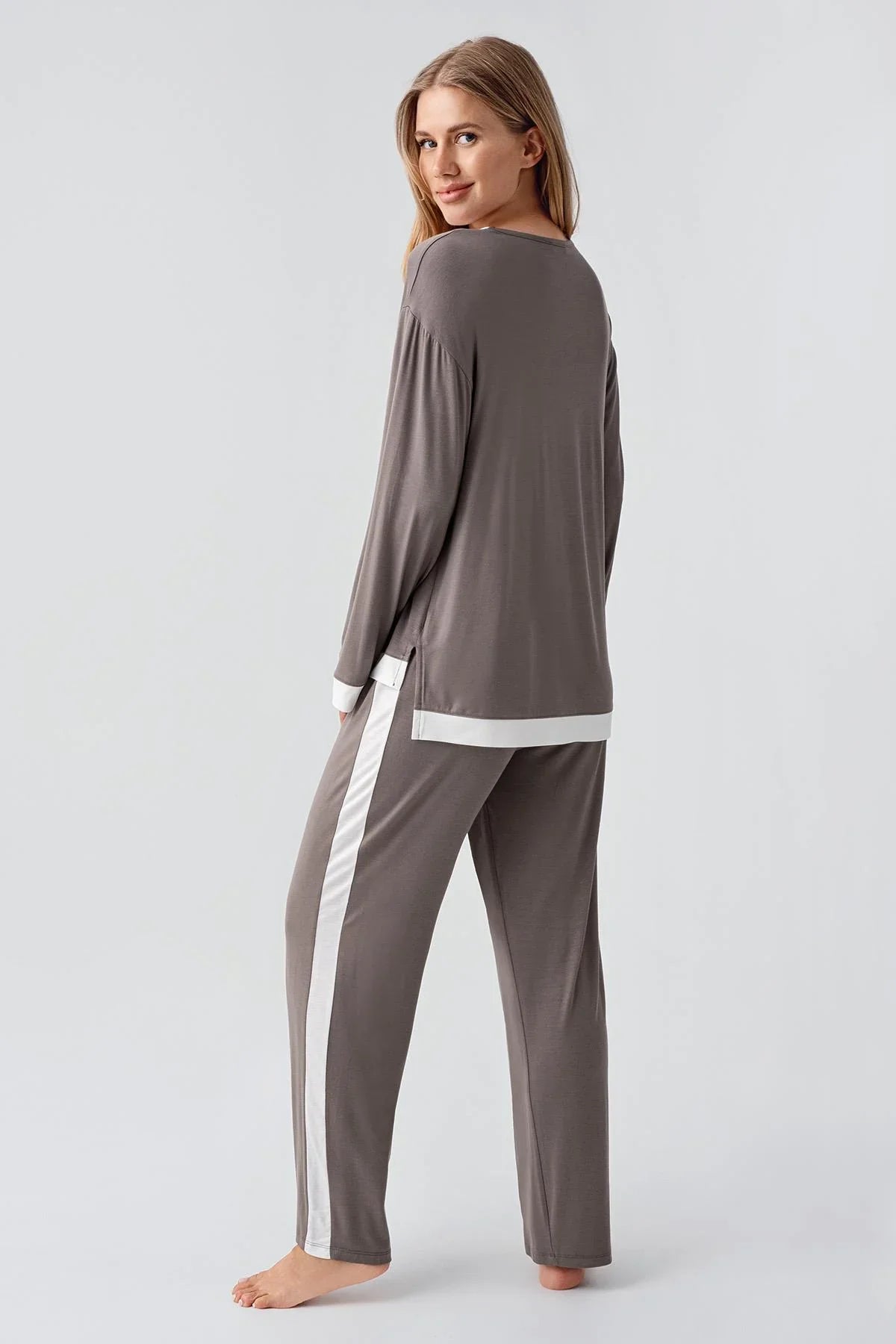 Uzun Kollu Basic Esnek Viskoz Pijama Takım 18209