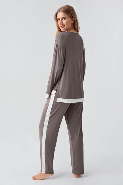 Long Sleeve Basic Flexible Viscose Pajama Set 18209
