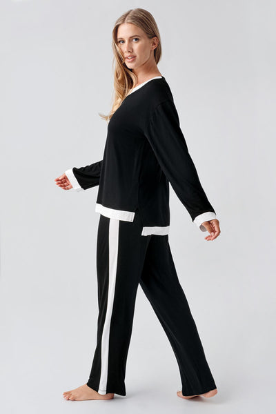 Long Sleeve Basic Flexible Viscose Pajama Set 18209