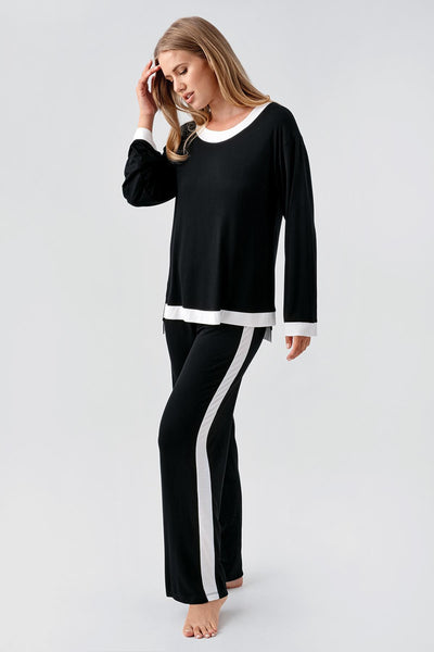 Long Sleeve Basic Flexible Viscose Pajama Set 18209