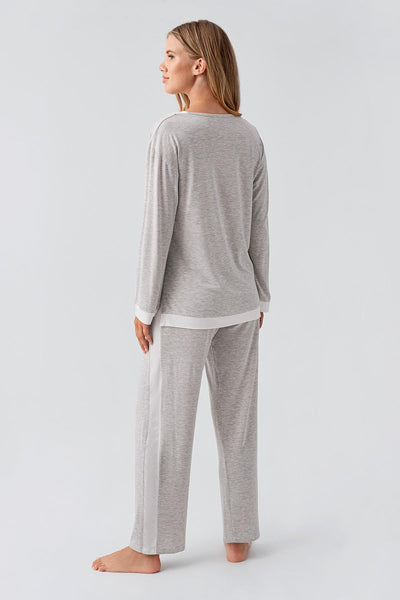Long Sleeve Basic Flexible Viscose Pajama Set 18209