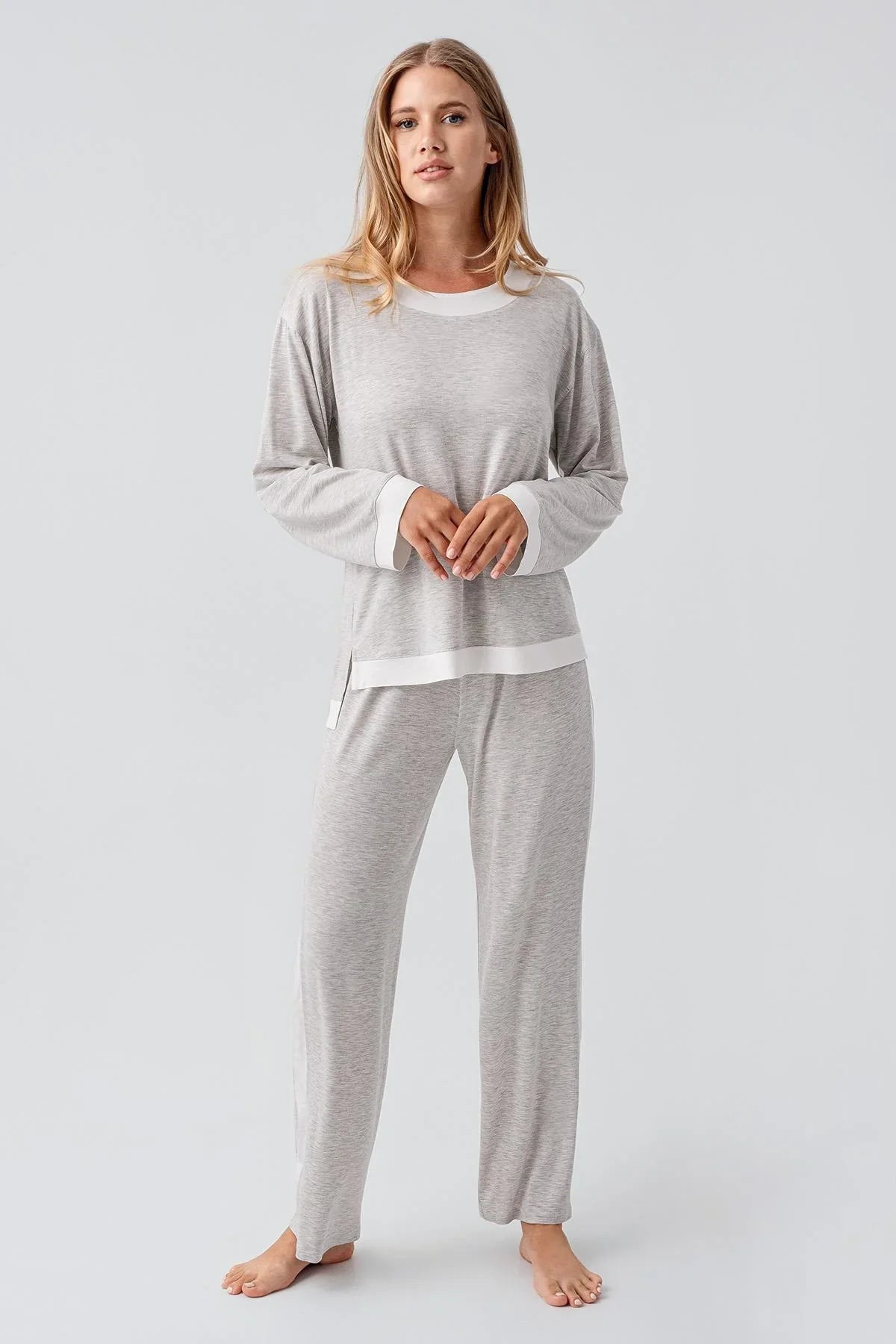 Uzun Kollu Basic Esnek Viskoz Pijama Takım 18209