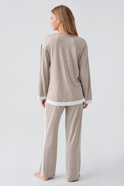 Long Sleeve Basic Flexible Viscose Pajama Set 18209