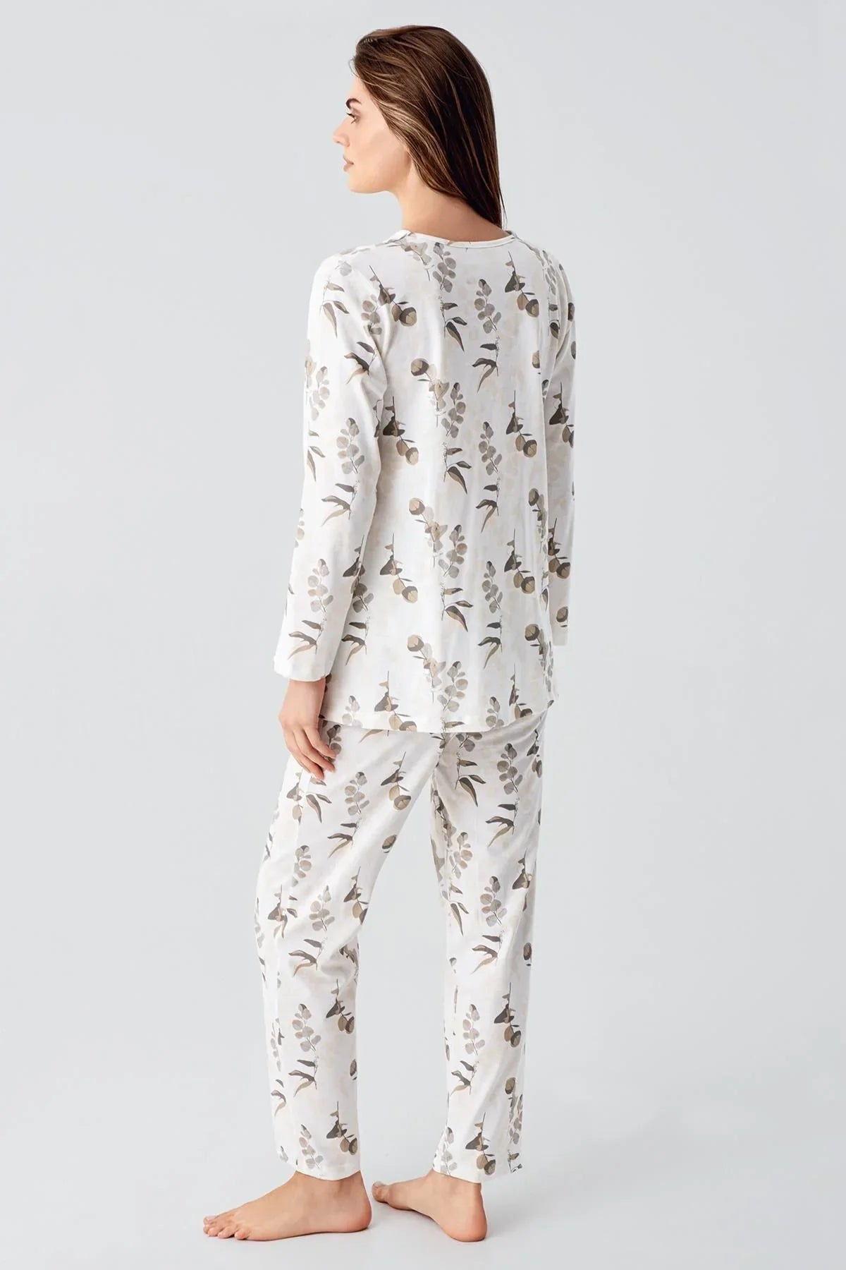 Uzun Kollu Çiçek Desenli Düğmeli Pamuklu Hamile Pijama Takım 22115