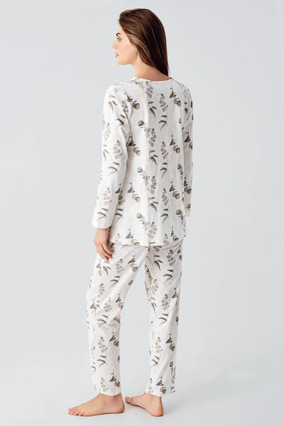 Uzun Kollu Çiçek Desenli Düğmeli Pamuklu Hamile Pijama Takım 22115