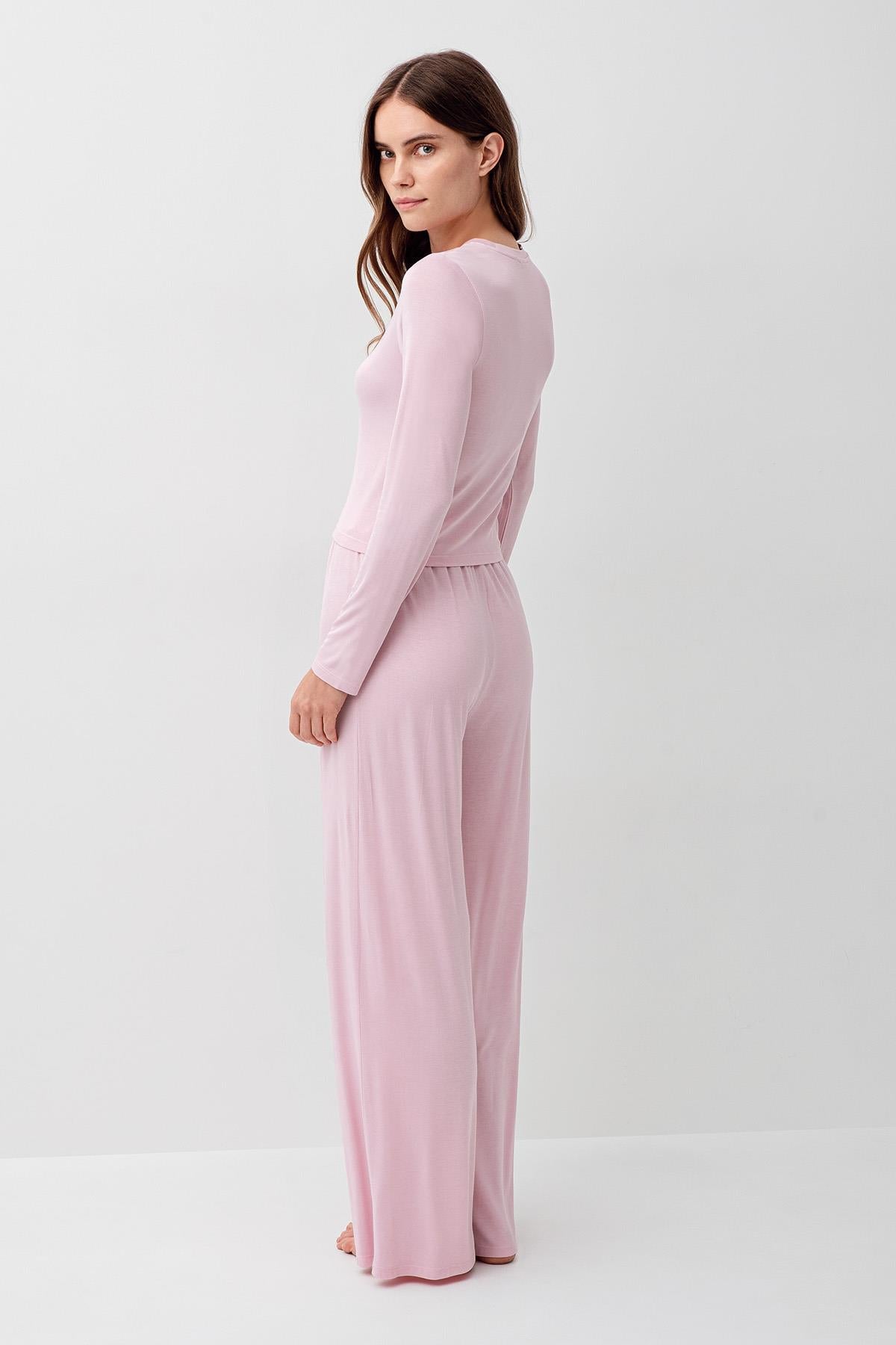 Uzun Kollu Crop Bol Paça Esnek Likralı Viskoz Soft Pijama Takım 18210