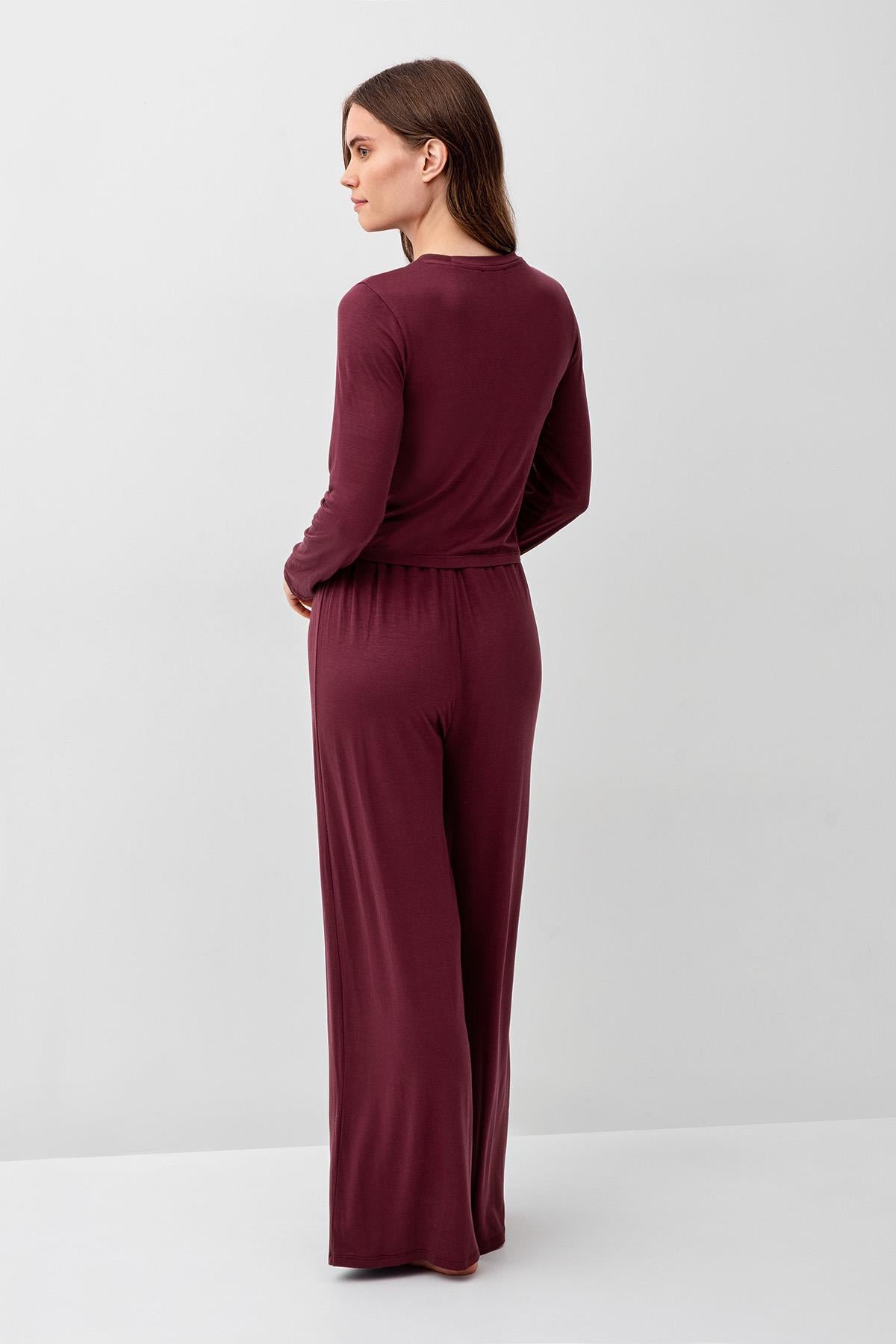 Uzun Kollu Crop Bol Paça Esnek Likralı Viskoz Soft Pijama Takım 18210