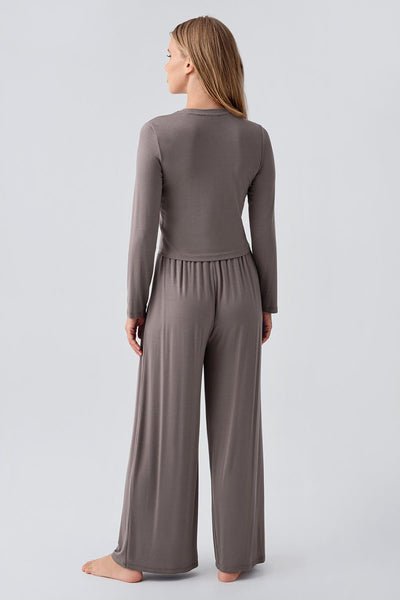 Long Sleeve Crop Wide Leg Flexible Viscose Pajama Set 18210