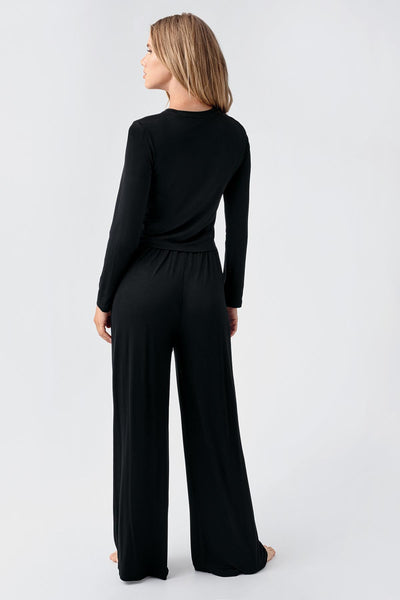 Long Sleeve Crop Wide Leg Flexible Viscose Pajama Set 18210