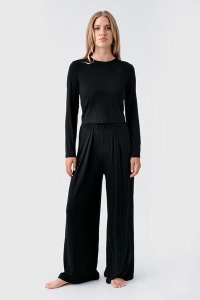 Long Sleeve Crop Wide Leg Flexible Viscose Pajama Set 18210