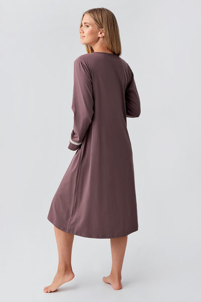 Long Sleeve Patterned Flexible Cotton Maternity Nightgown Set 18401