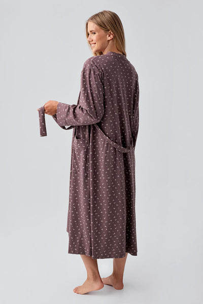 Long Sleeve Patterned Flexible Cotton Maternity Nightgown Set 18401