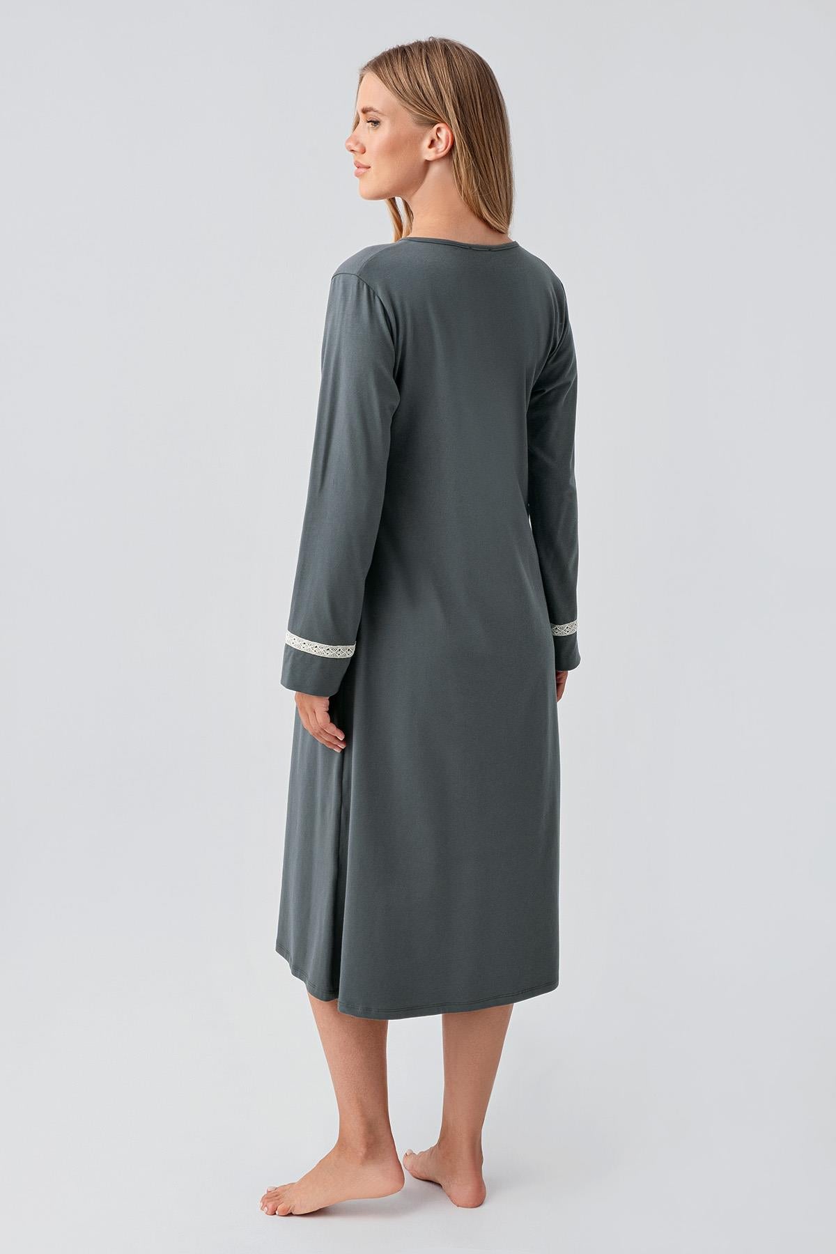 Long Sleeve Patterned Flexible Cotton Maternity Nightgown Set 18401