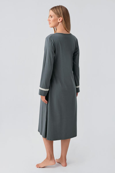 Long Sleeve Patterned Flexible Cotton Maternity Nightgown Set 18401