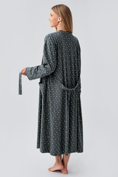 Long Sleeve Patterned Flexible Cotton Maternity Nightgown Set 18401