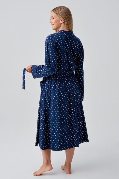 Long Sleeve Patterned Flexible Cotton Maternity Nightgown Set 18401