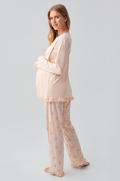 Uzun Kollu Desenli Esnek Pamuklu Hamile Sabahlık Pijama Takım 18300