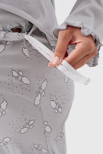 Uzun Kollu Desenli Esnek Pamuklu Hamile Sabahlık Pijama Takım 18300