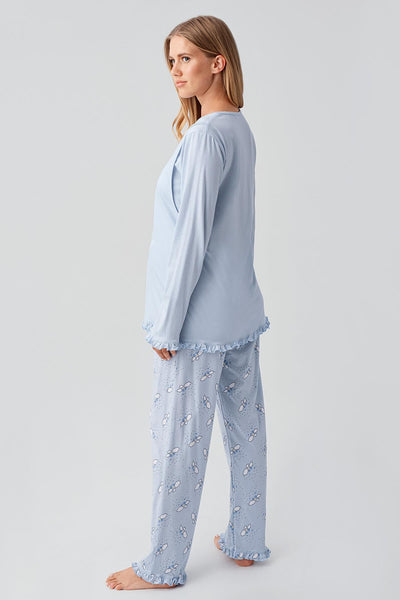 Uzun Kollu Desenli Esnek Pamuklu Hamile Sabahlık Pijama Takım 18300