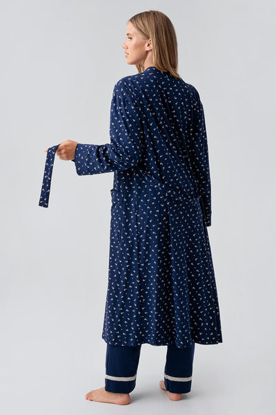 Long Sleeve Patterned Flexible Cotton Maternity Dressing Gown Pajama Set 18301