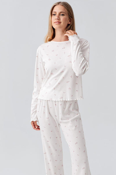 Uzun Kollu Desenli Esnek Pamuklu Pijama Takım 18219
