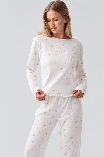Uzun Kollu Desenli Esnek Pamuklu Pijama Takım 18219
