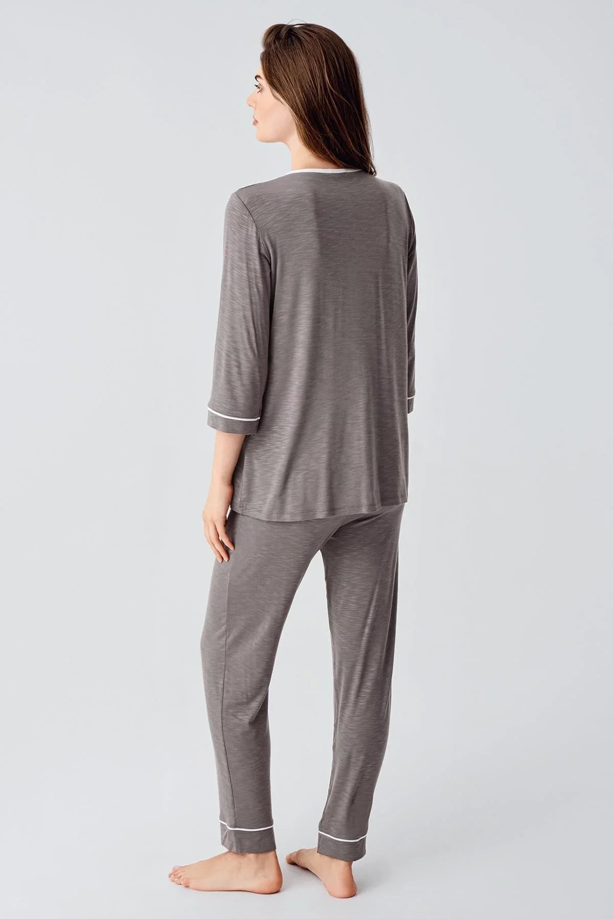 Uzun Kollu Desenli Esnek Viskoz Dokuma Hamile Sabahlık Pijama Takım 23108 - Artış Collection