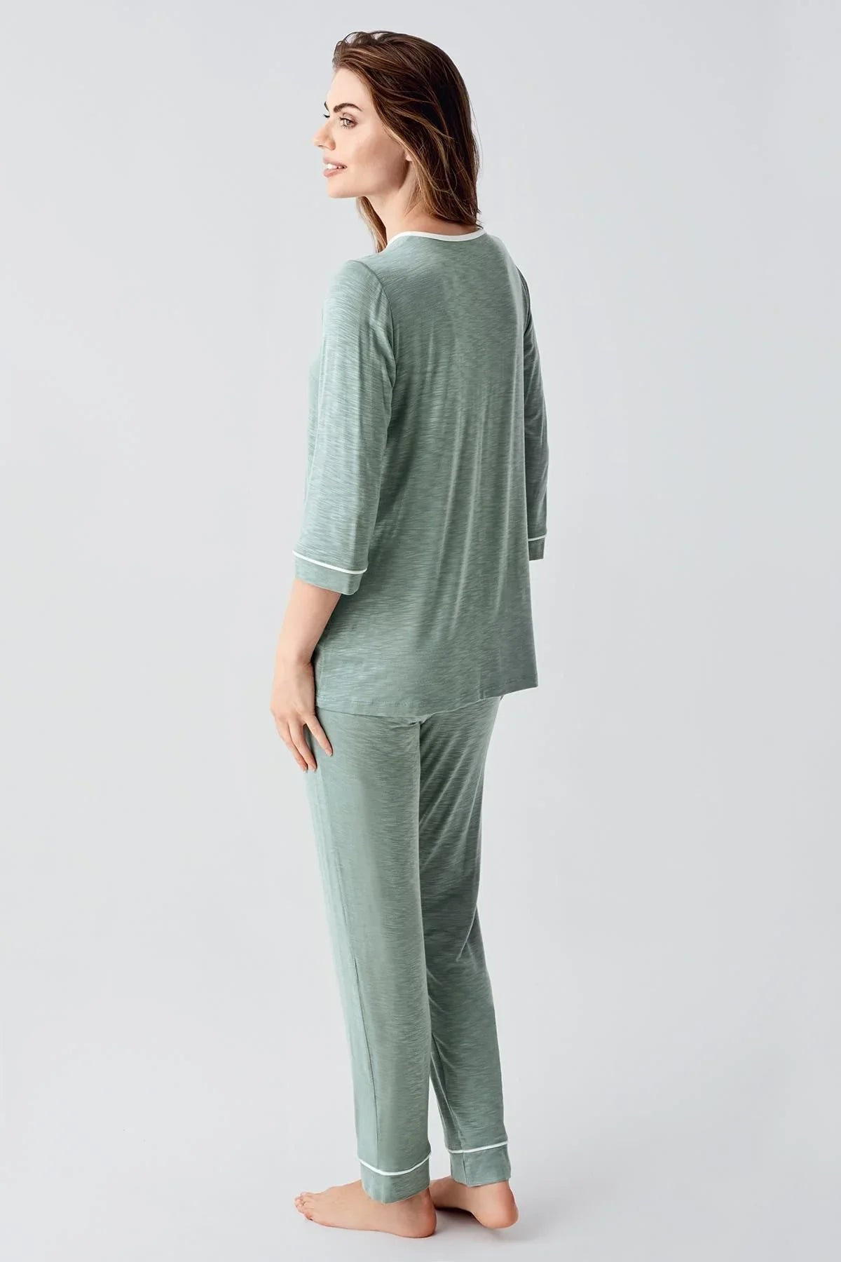 Uzun Kollu Desenli Esnek Viskoz Dokuma Hamile Sabahlık Pijama Takım 23108 - Artış Collection