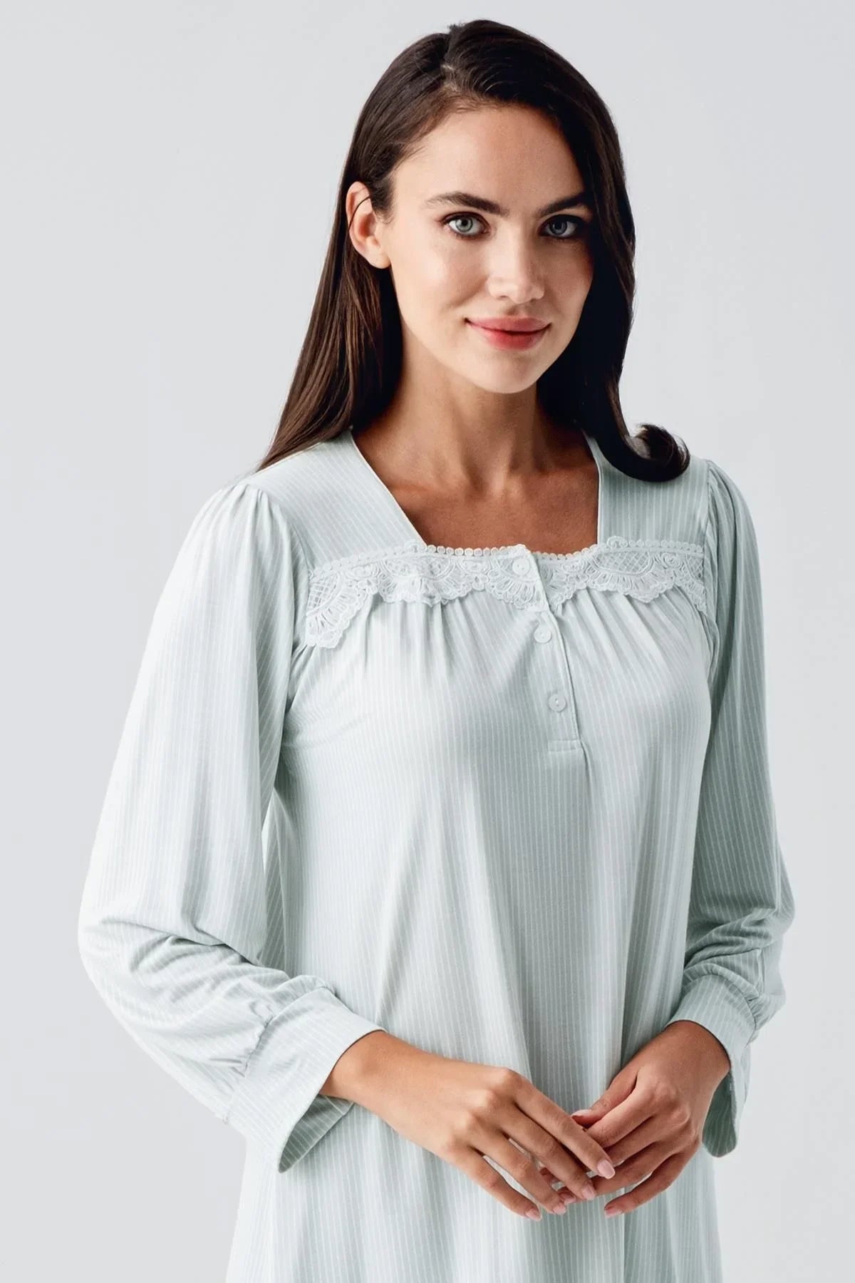 Long-Sleeved Buttoned Lace-Up Stretchy Lycra Viscose Soft Pajama Set 22100