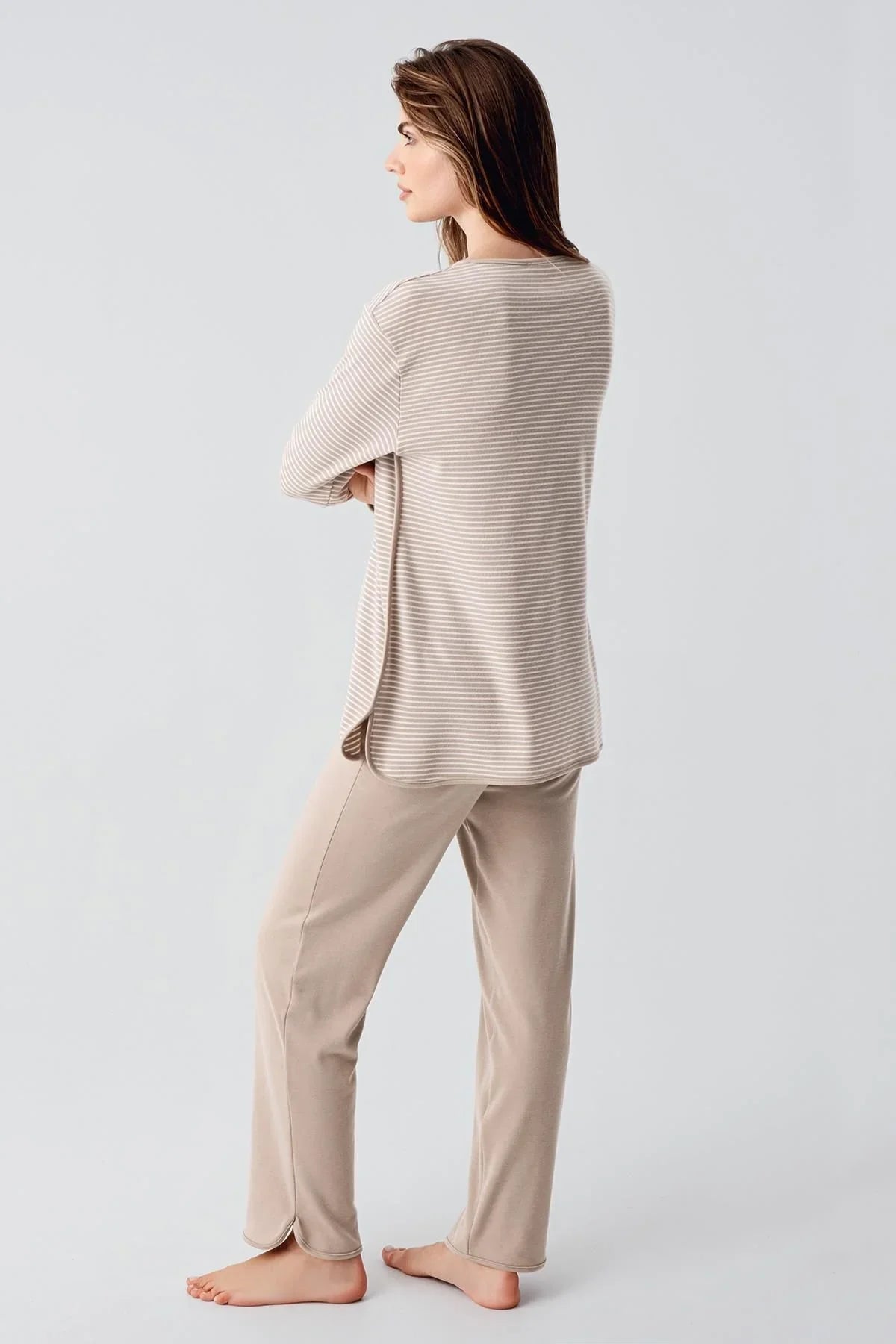 Uzun Kollu Düğmeli Esnek Şardonlu Viskoz Hamile Pijama Takım 22103 - Artış Collection
