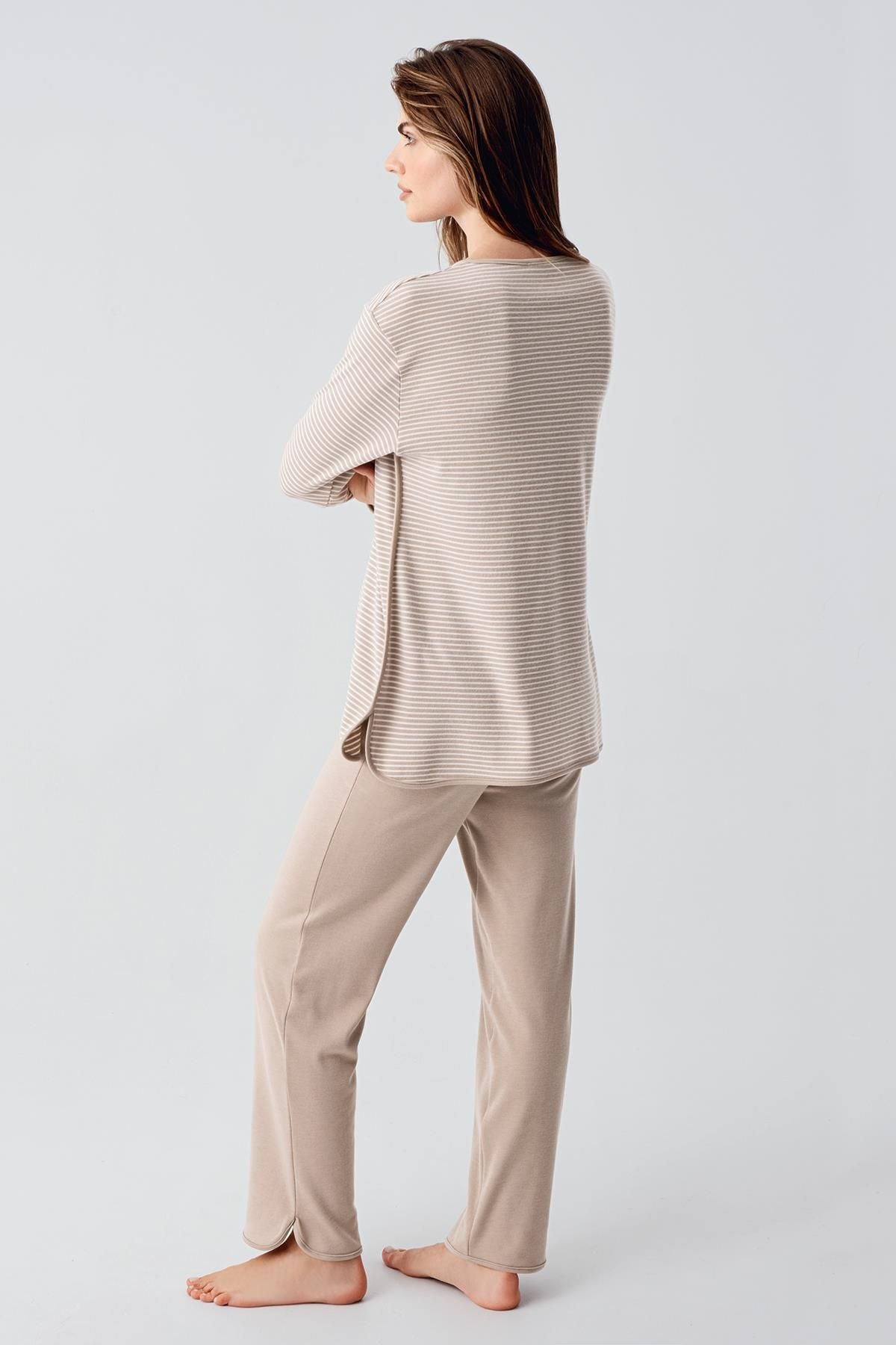 Long Sleeve Buttoned Flexible Raised Viscose Maternity Pajama Set 22103