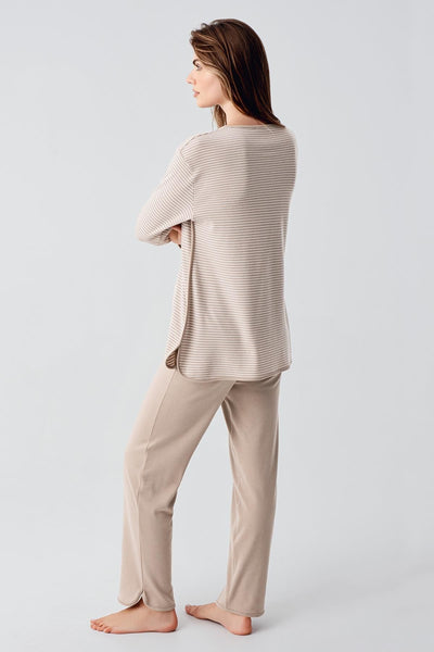 Long Sleeve Buttoned Flexible Raised Viscose Maternity Pajama Set 22103