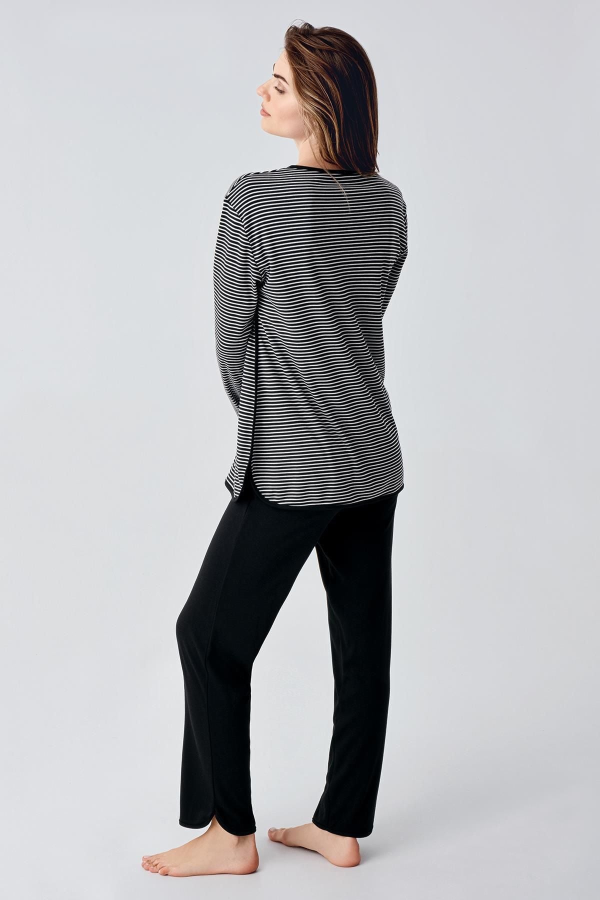 Long Sleeve Buttoned Flexible Raised Viscose Maternity Pajama Set 22103
