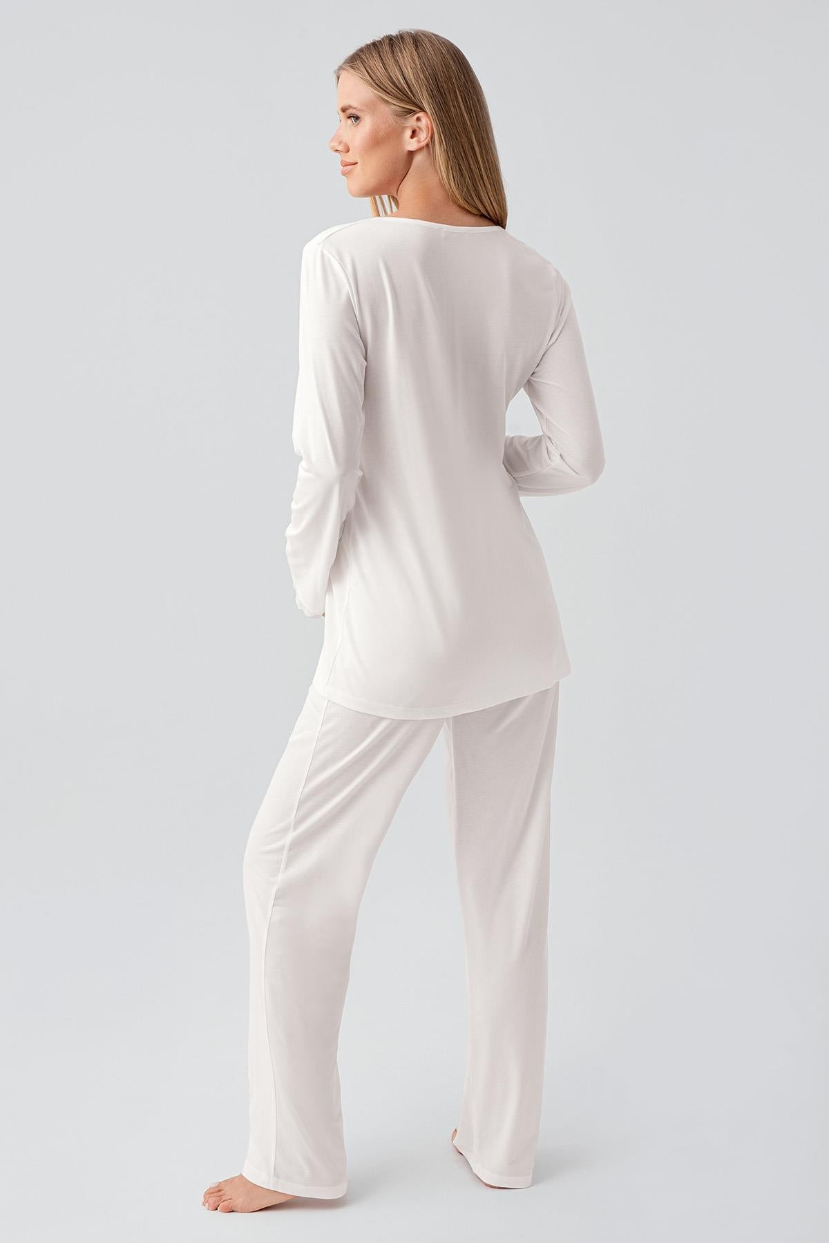 Long Sleeve Buttoned Flexible Viscose Maternity Dressing Gown Pajama Set 18302