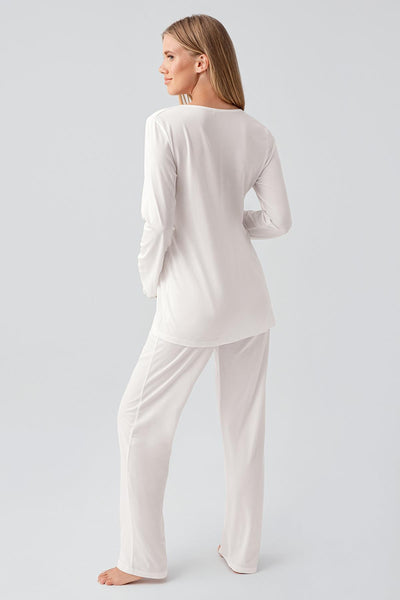 Long Sleeve Buttoned Flexible Viscose Maternity Dressing Gown Pajama Set 18302