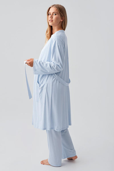 Long Sleeve Buttoned Flexible Viscose Maternity Dressing Gown Pajama Set 18302