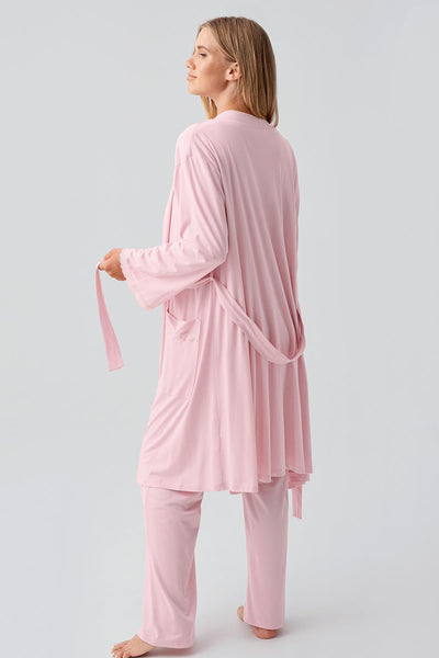Long Sleeve Buttoned Flexible Viscose Maternity Dressing Gown Pajama Set 18302
