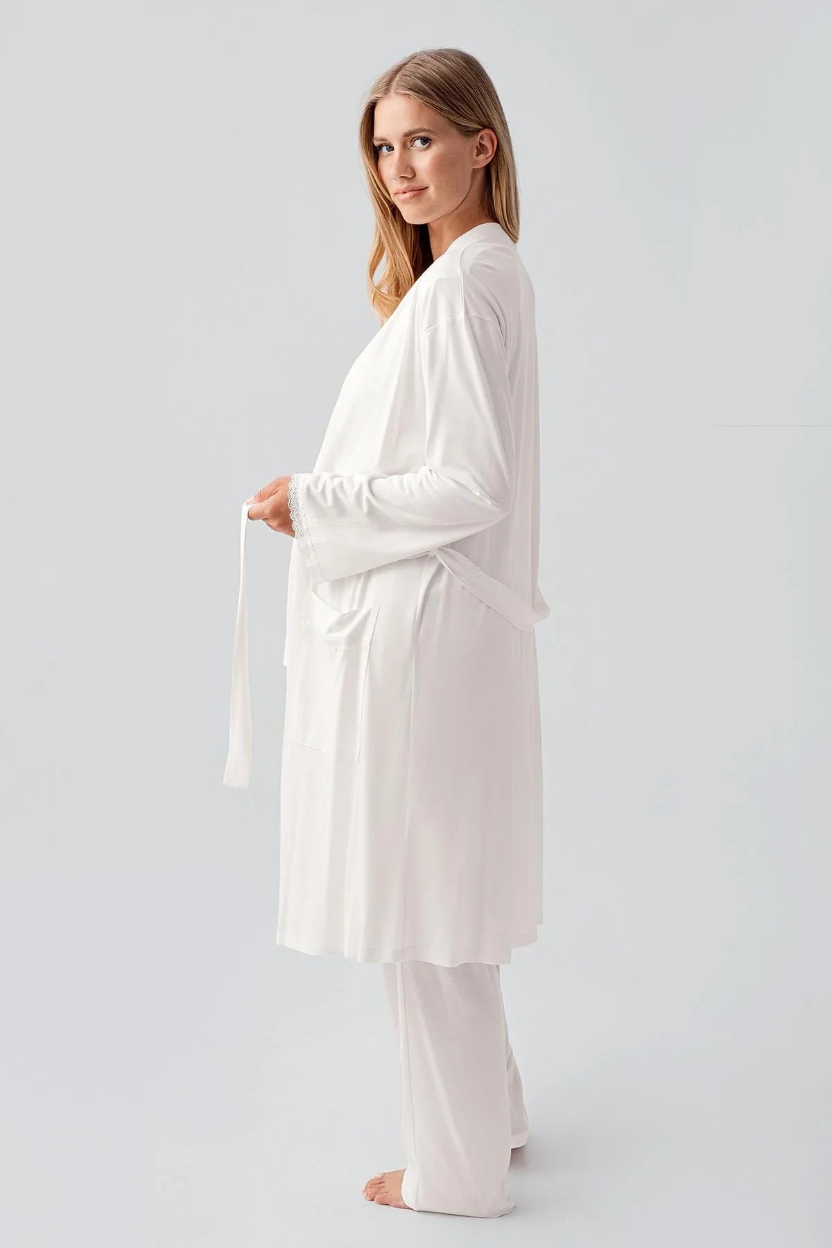 Uzun Kollu Düğmeli Esnek Viskoz Hamile Sabahlık Pijama Takım 18302