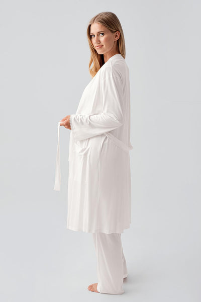 Long Sleeve Buttoned Flexible Viscose Maternity Dressing Gown Pajama Set 18302