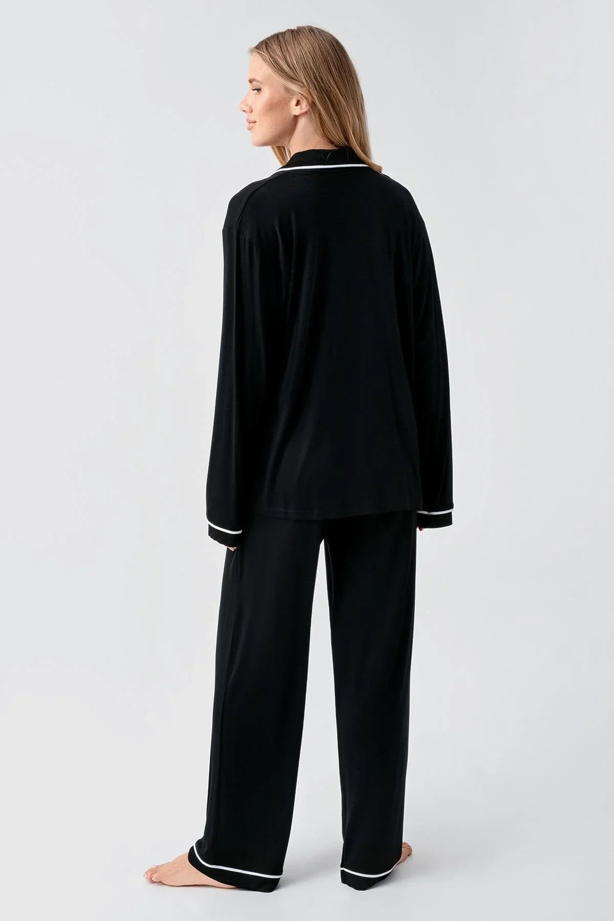 Uzun Kollu Düğmeli Esnek Viskoz Pijama Takım 18207