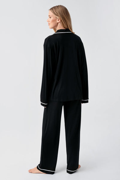 Long Sleeve Buttoned Flexible Viscose Pajama Set 18207