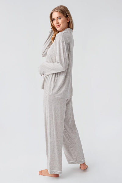 Long Sleeve Buttoned Flexible Viscose Pajama Set 18207