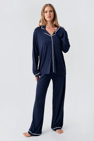 Long Sleeve Buttoned Flexible Viscose Pajama Set 18207
