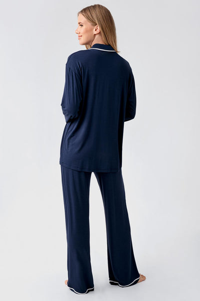 Long Sleeve Buttoned Flexible Viscose Pajama Set 18207