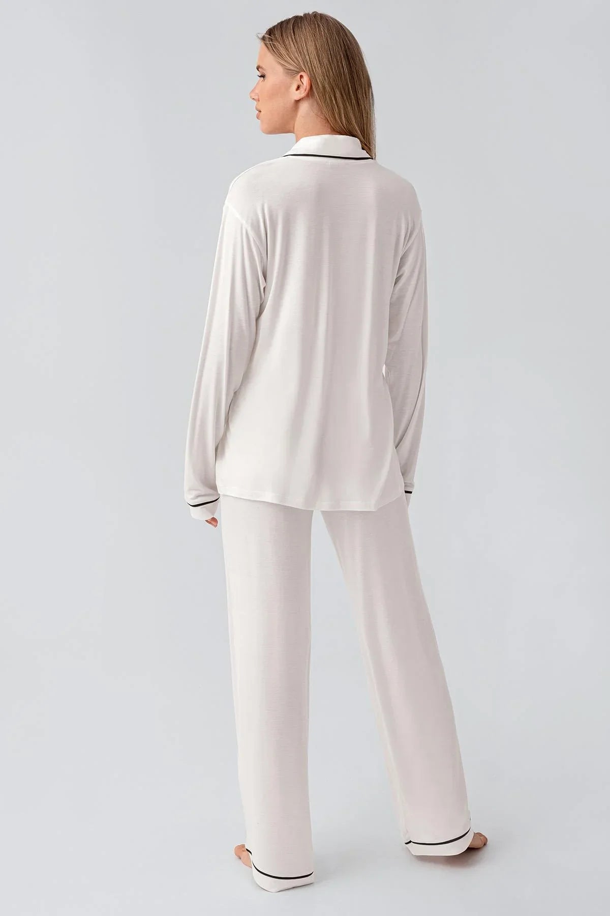 Uzun Kollu Düğmeli Esnek Viskoz Pijama Takım 18207